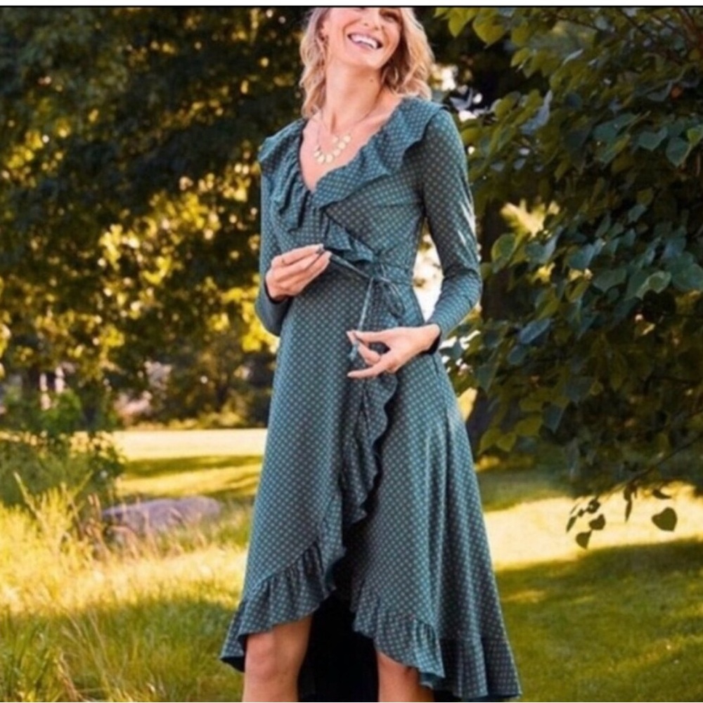 NWT MATILDA JANE Reunion Teal Wrap Dress Medium Ruffle Midi Jersey Medium